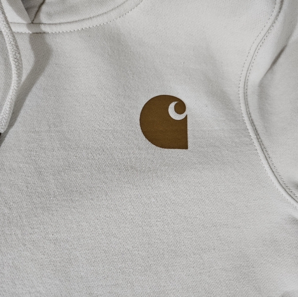 Carhartt Women's Cream Pullover Hoodie with Brown Logo Size S - Picture 2 of 6